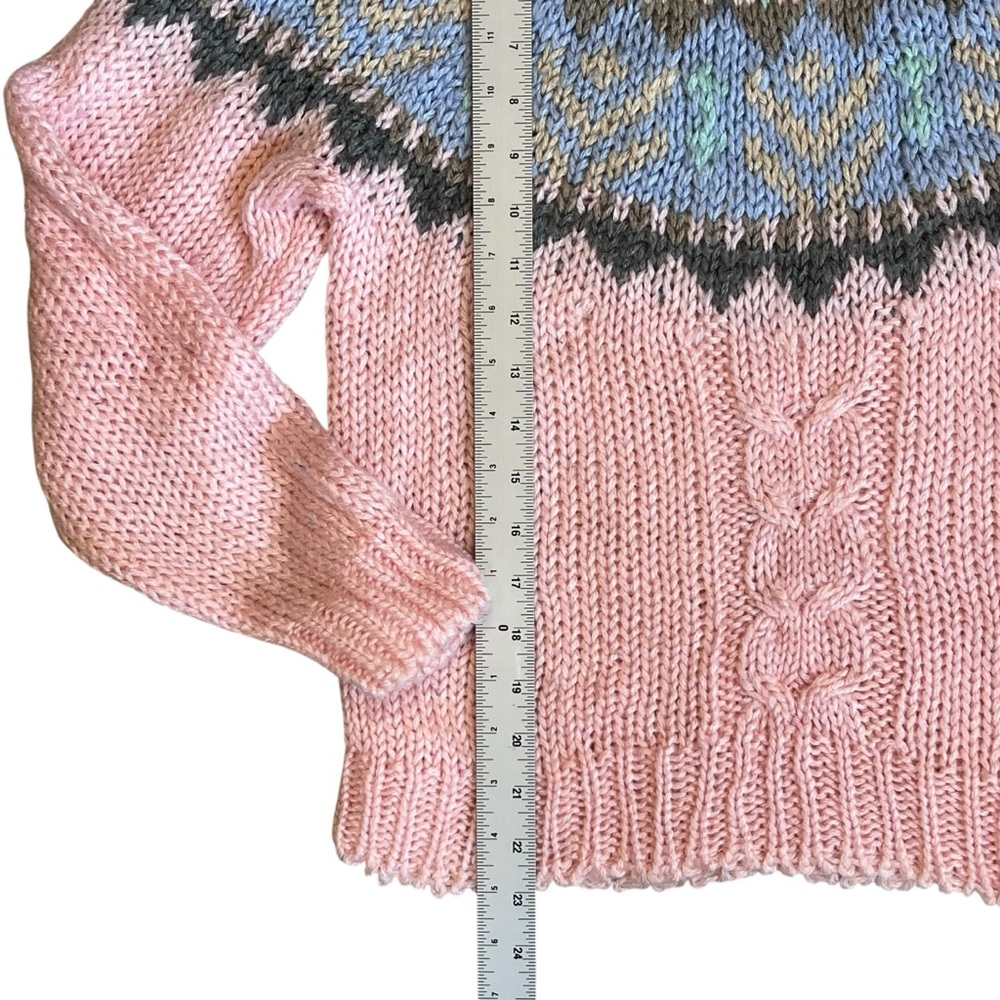 Le Pull-Over 80s Vintage Women’s Sz S Pink Fair Isle Sweater Pullover Crewneck - Picture 12 of 12